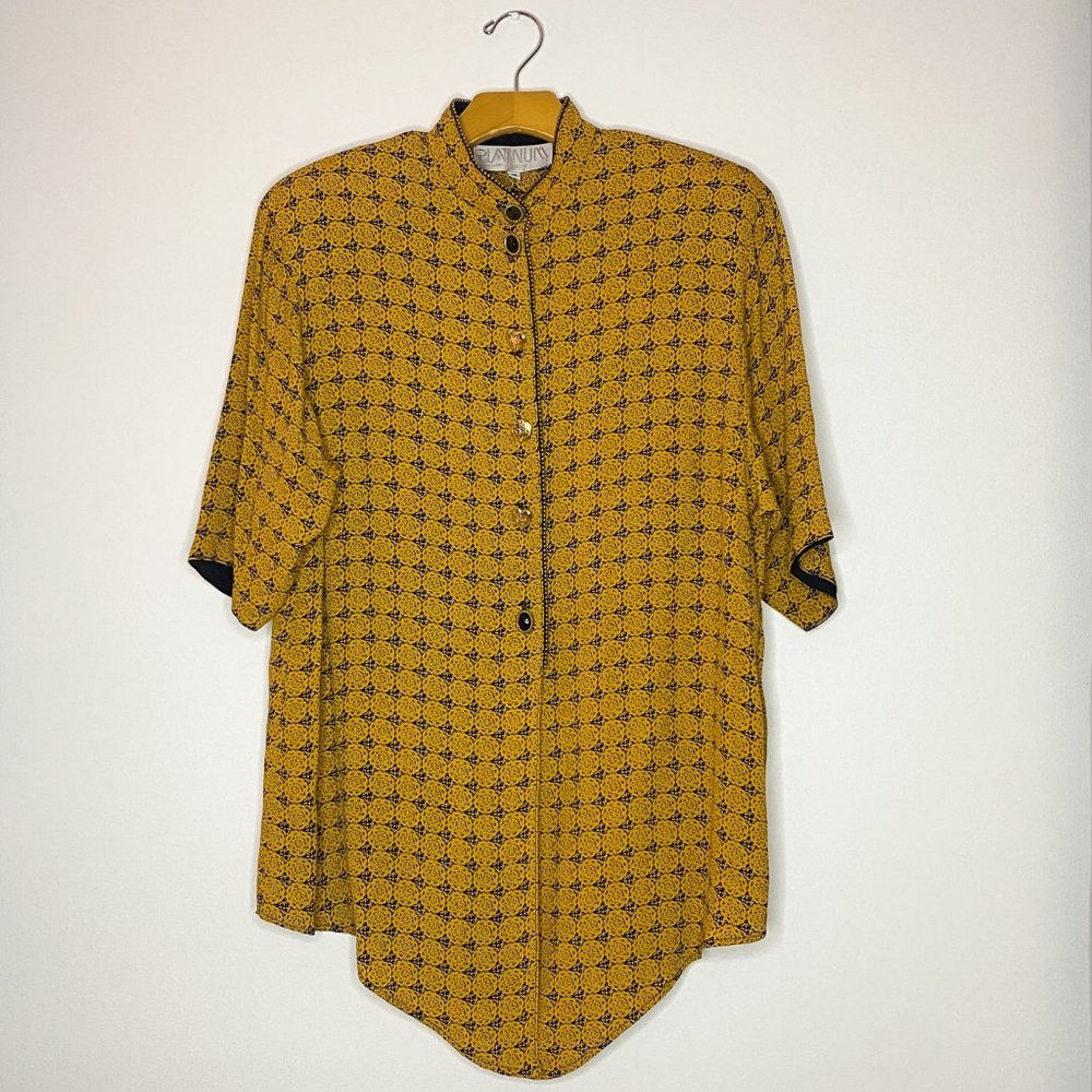 Platinum by Dorothy Schoelen Vintage Locket Button Blouse Size Small
